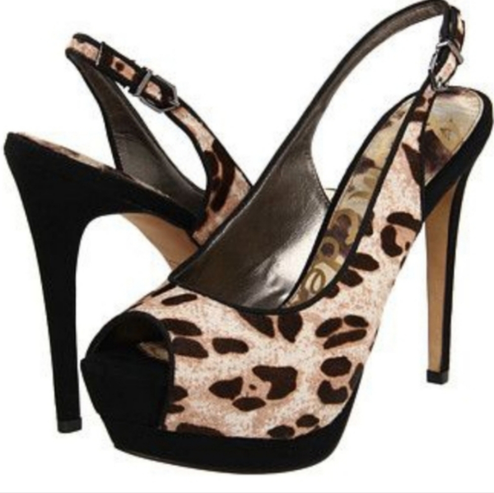 Sam Edelman Leopard Open Toe Slingbacks